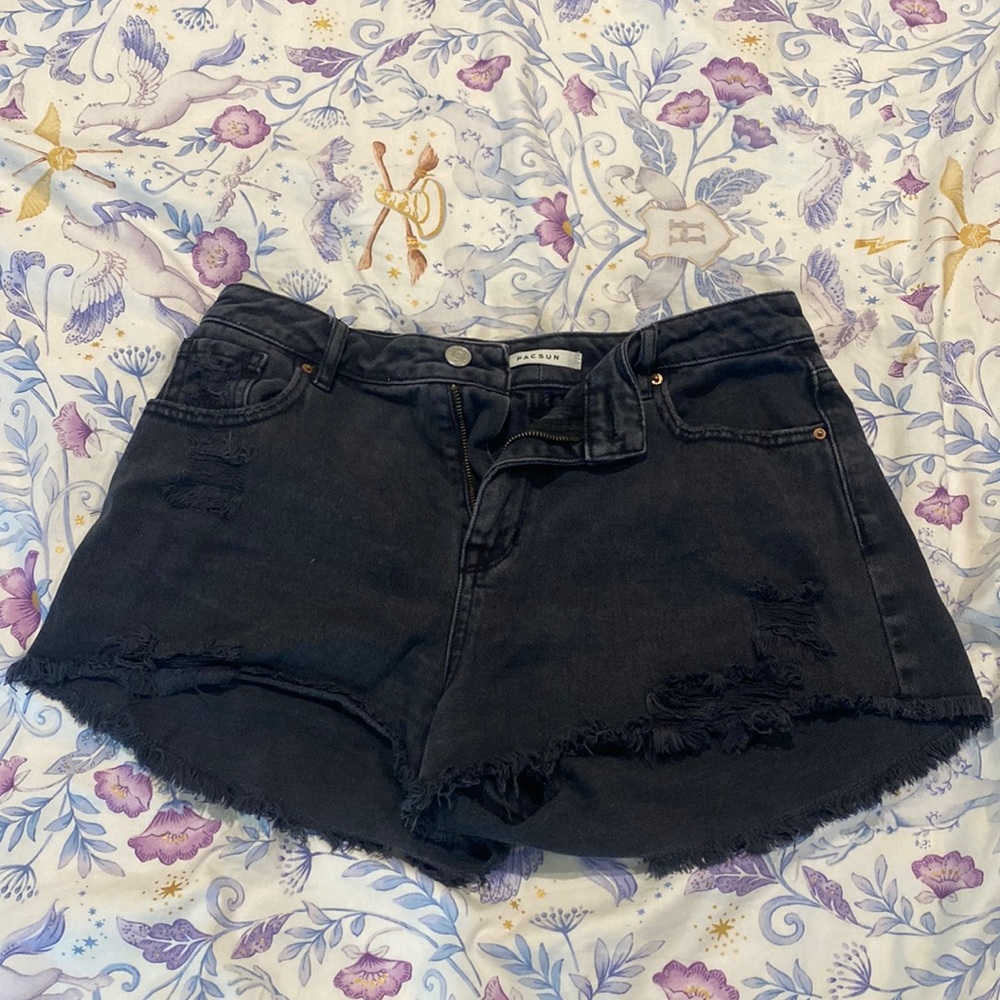 Pacsun High rise Festival black denim shorts